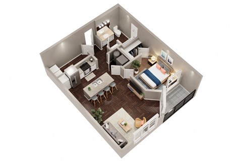 Floor plan for 1 bed, 1 bath, 737 sqft